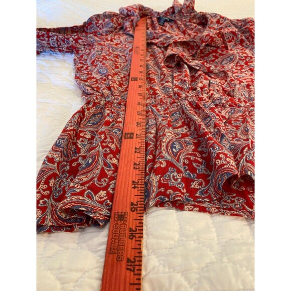 Chaps Blouse Womens Top Size Small Petite Red Paisley Peasant Elastic Waist - Picture 11 of 12